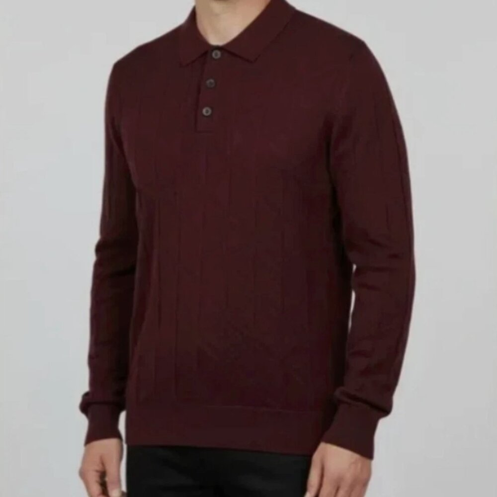 Karl Lagerfeld Men Polo Sweater Long Sleeve Burgundy Size S